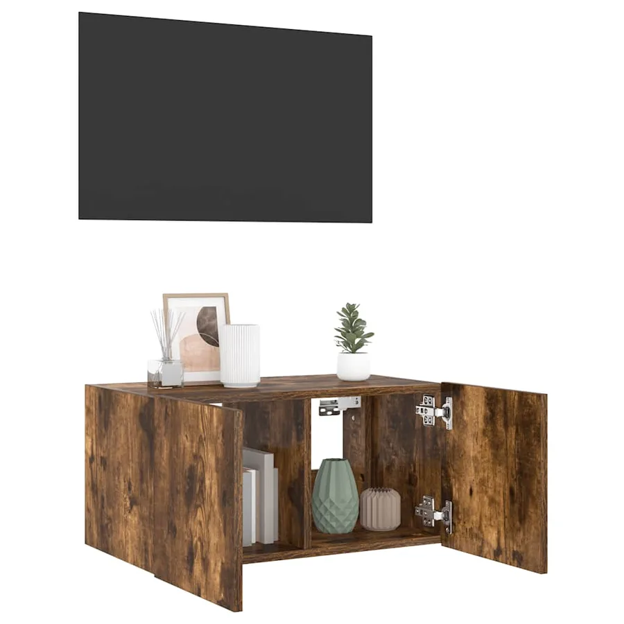 Meuble TV mural avec lumières LED chêne fumé 60x35x31 cm - 5