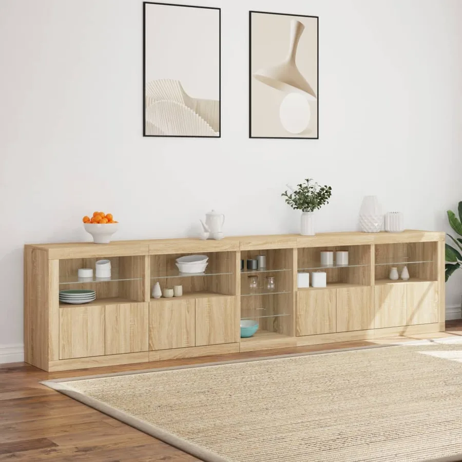 Buffet avec lumières LED chêne sonoma 283x37x67 cm - 4