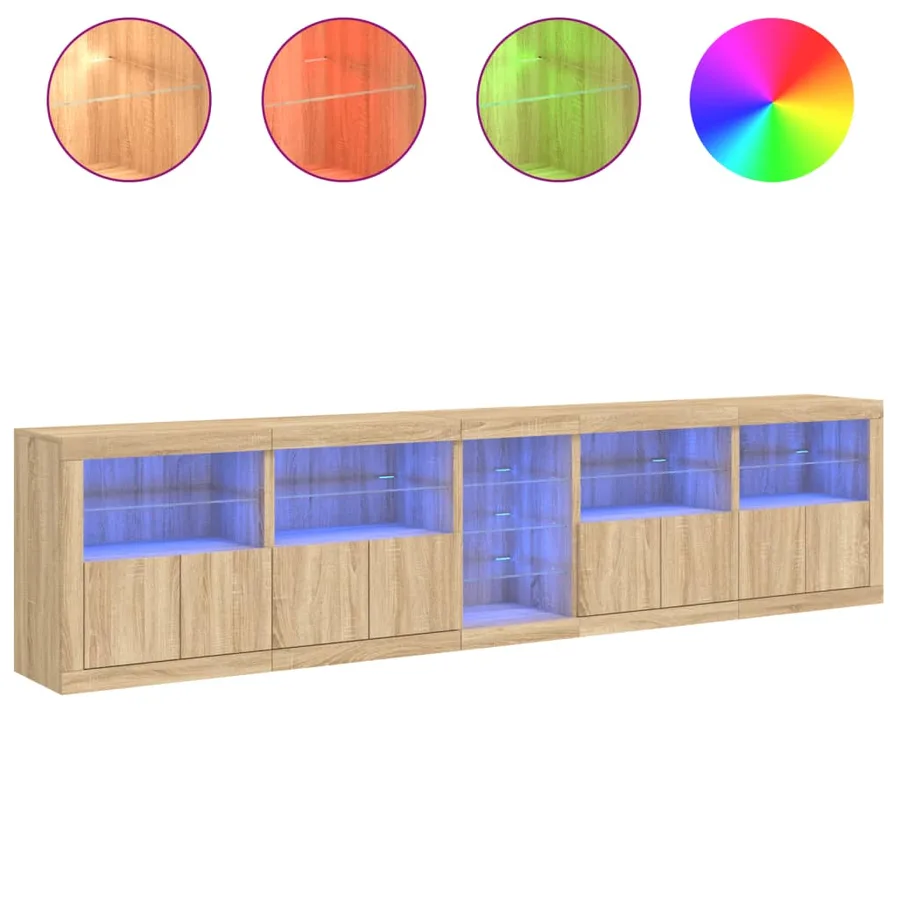 Buffet avec lumières LED chêne sonoma 283x37x67 cm - 5
