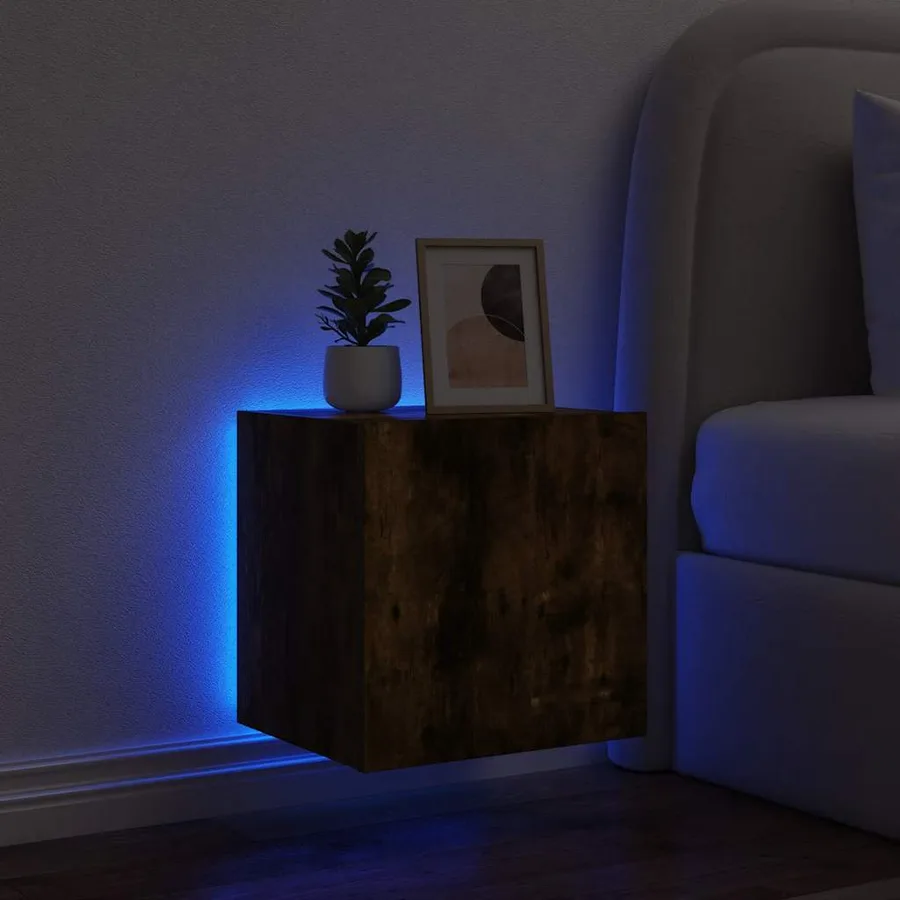 Meuble TV mural avec lumières LED chêne fumé 40,5x35x40 cm - 4