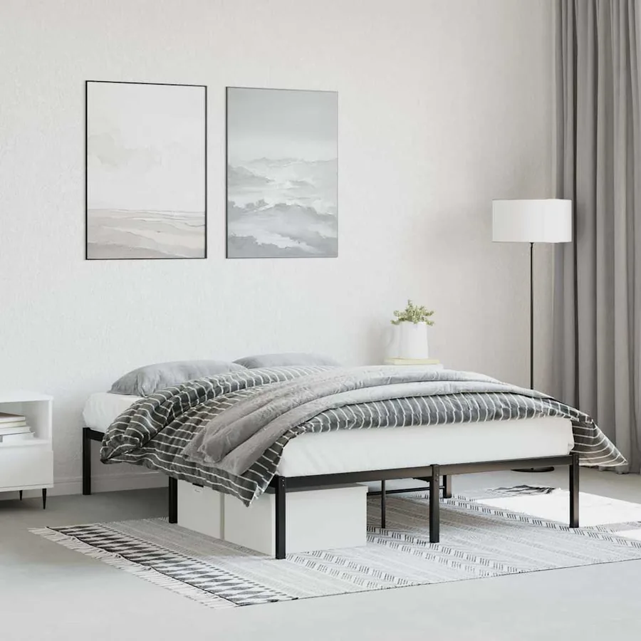 Cadre de lit métal sans matelas noir 135x190 cm