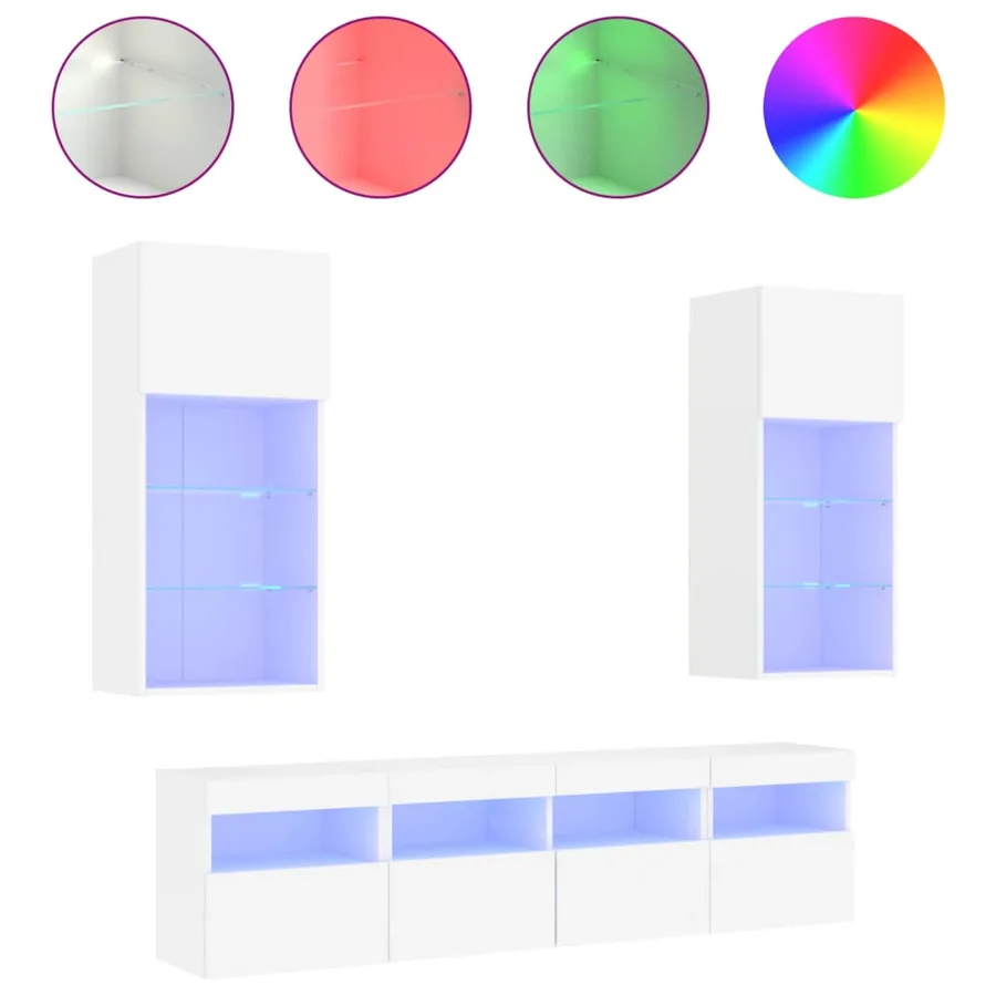 Unités murales TV avec LED 5 pcs blanc bois d'ingénierie - 2