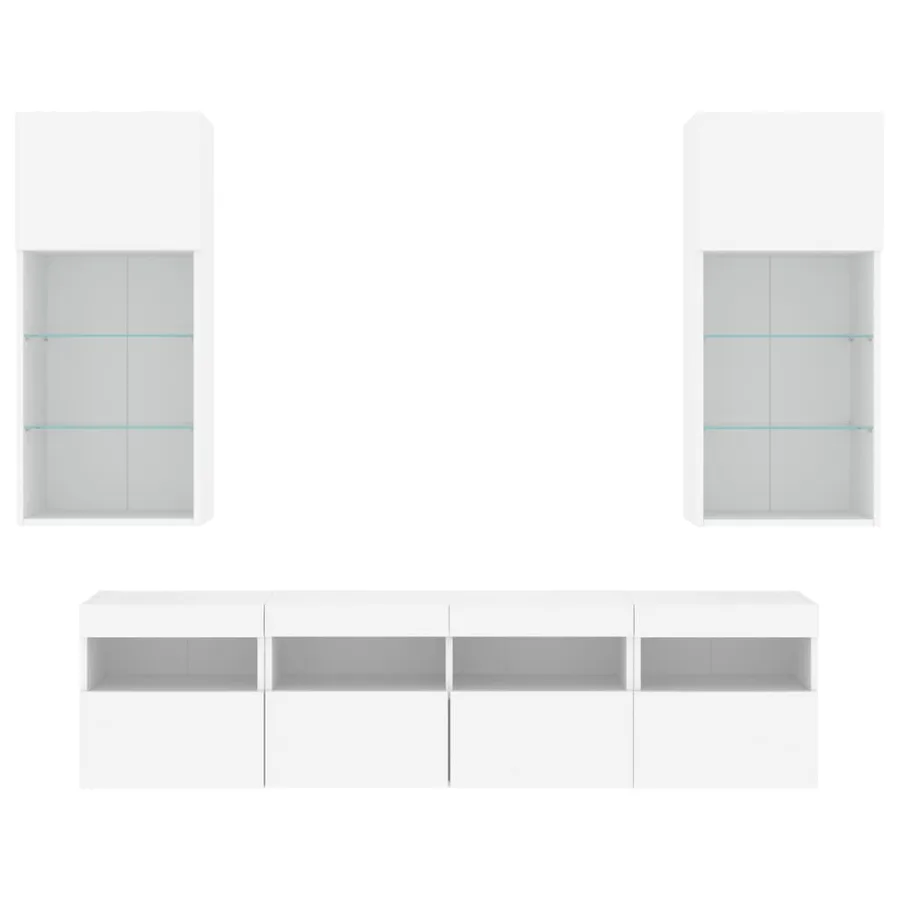 Unités murales TV avec LED 5 pcs blanc bois d'ingénierie - 6