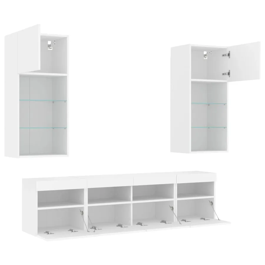Unités murales TV avec LED 5 pcs blanc bois d'ingénierie - 7