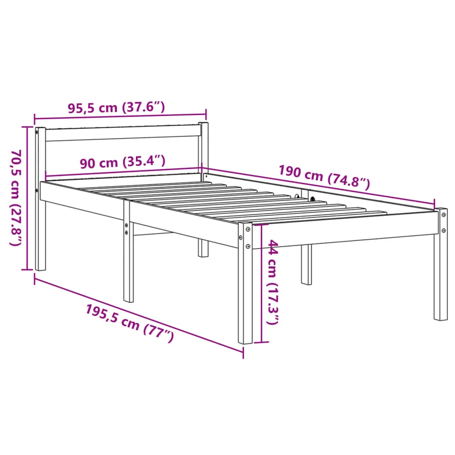 Lit pour personne âgée sans matelas 90x190 cm bois pin massif - 9