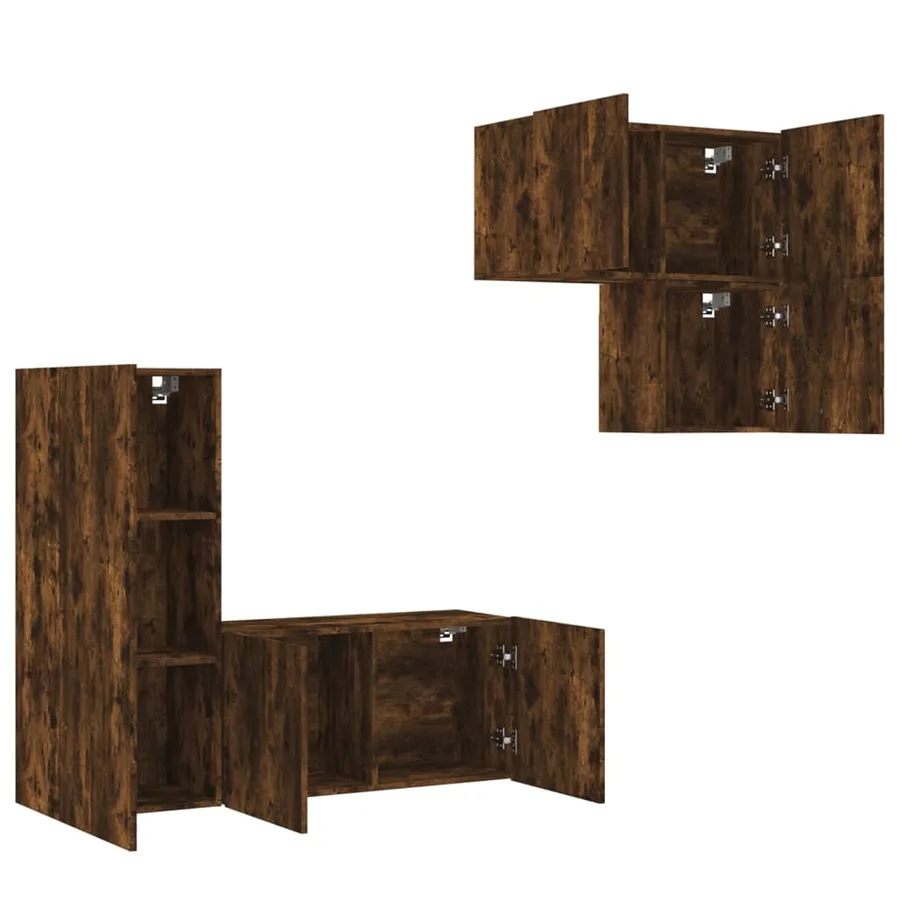 Unités murales TV 4 pcs chêne fumé bois d'ingénierie - 4