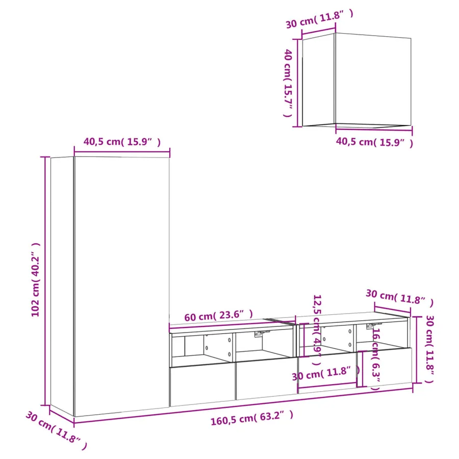 Unités murales TV 4 pcs chêne sonoma bois d'ingénierie - 13