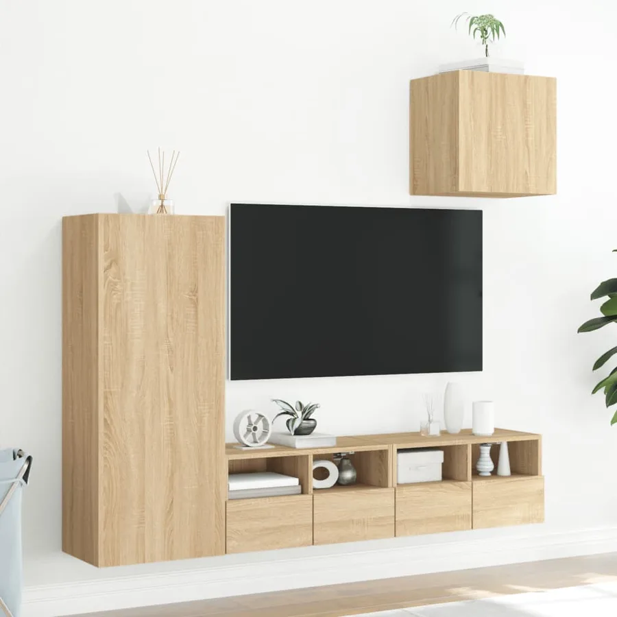 Unités murales TV 4 pcs chêne sonoma bois d'ingénierie - 3