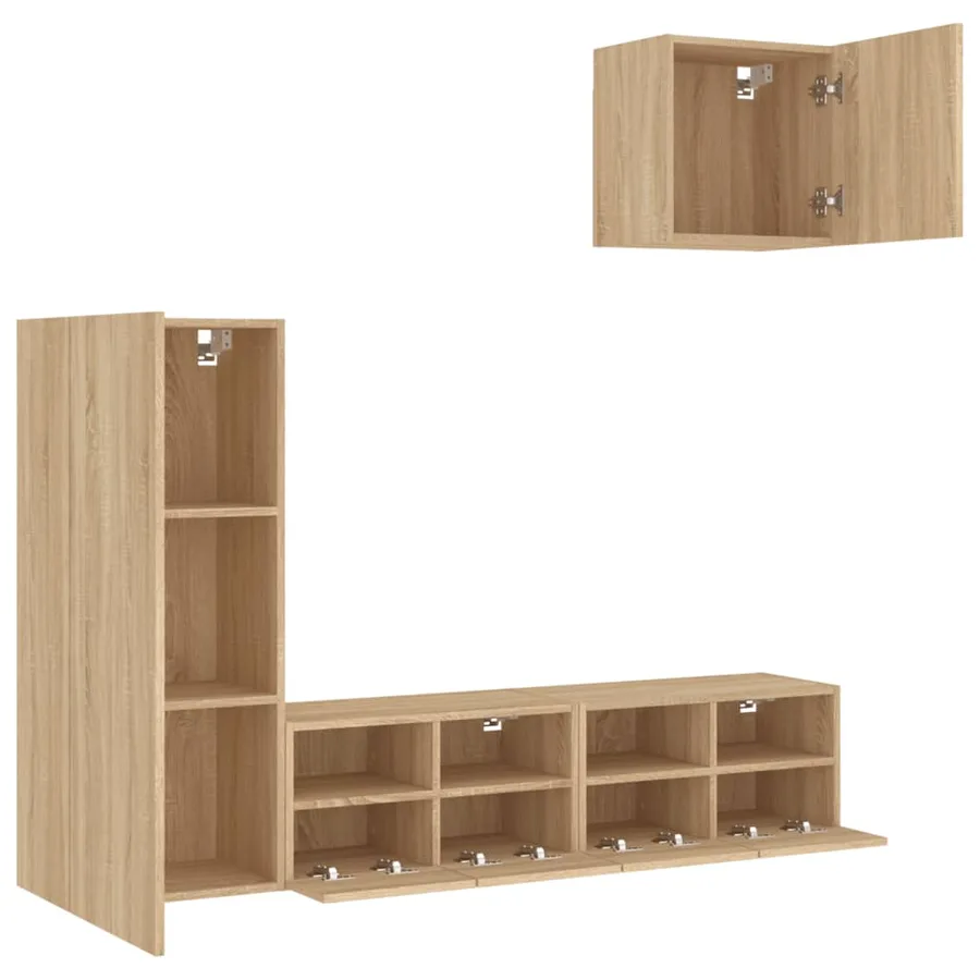 Unités murales TV 4 pcs chêne sonoma bois d'ingénierie - 4