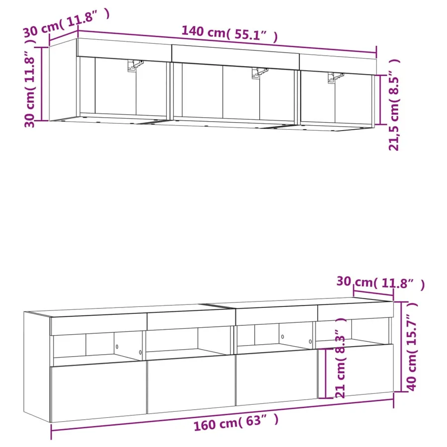 Unités murales TV avec LED 5 pcs chêne sonoma bois d'ingénierie - 19