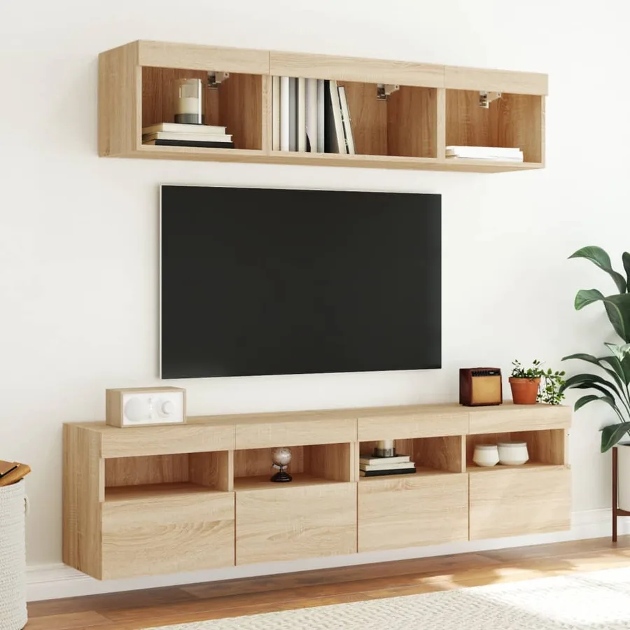 Unités murales TV avec LED 5 pcs chêne sonoma bois d'ingénierie - 3