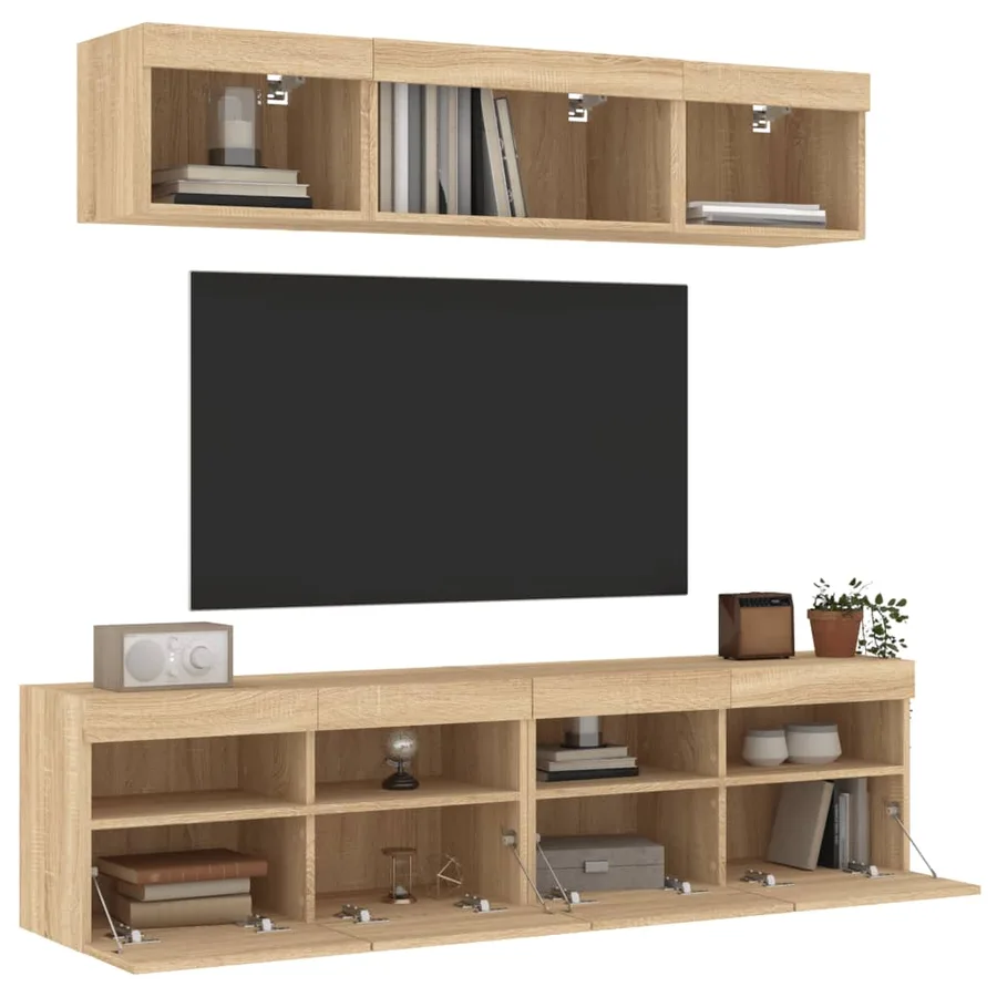Unités murales TV avec LED 5 pcs chêne sonoma bois d'ingénierie - 4