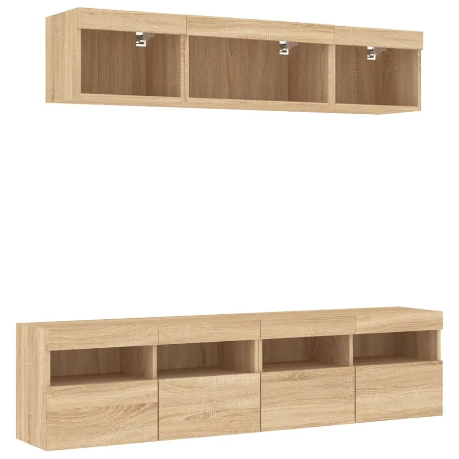 Unités murales TV avec LED 5 pcs chêne sonoma bois d'ingénierie - 5