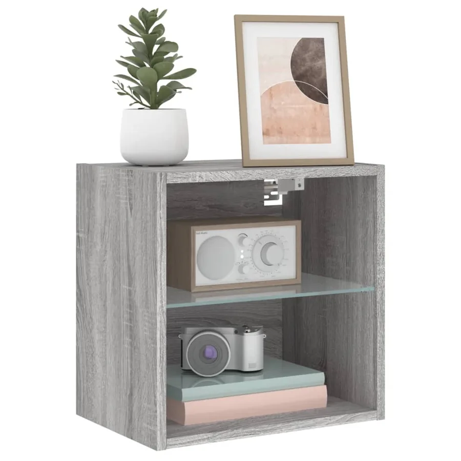 Table de chevet murale avec lumières LED sonoma gris - 15