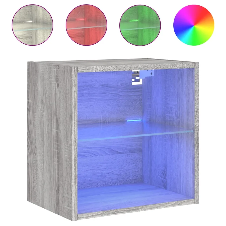 Table de chevet murale avec lumières LED sonoma gris - 2