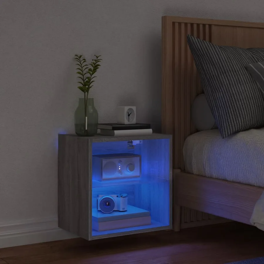 Table de chevet murale avec lumières LED sonoma gris - 3