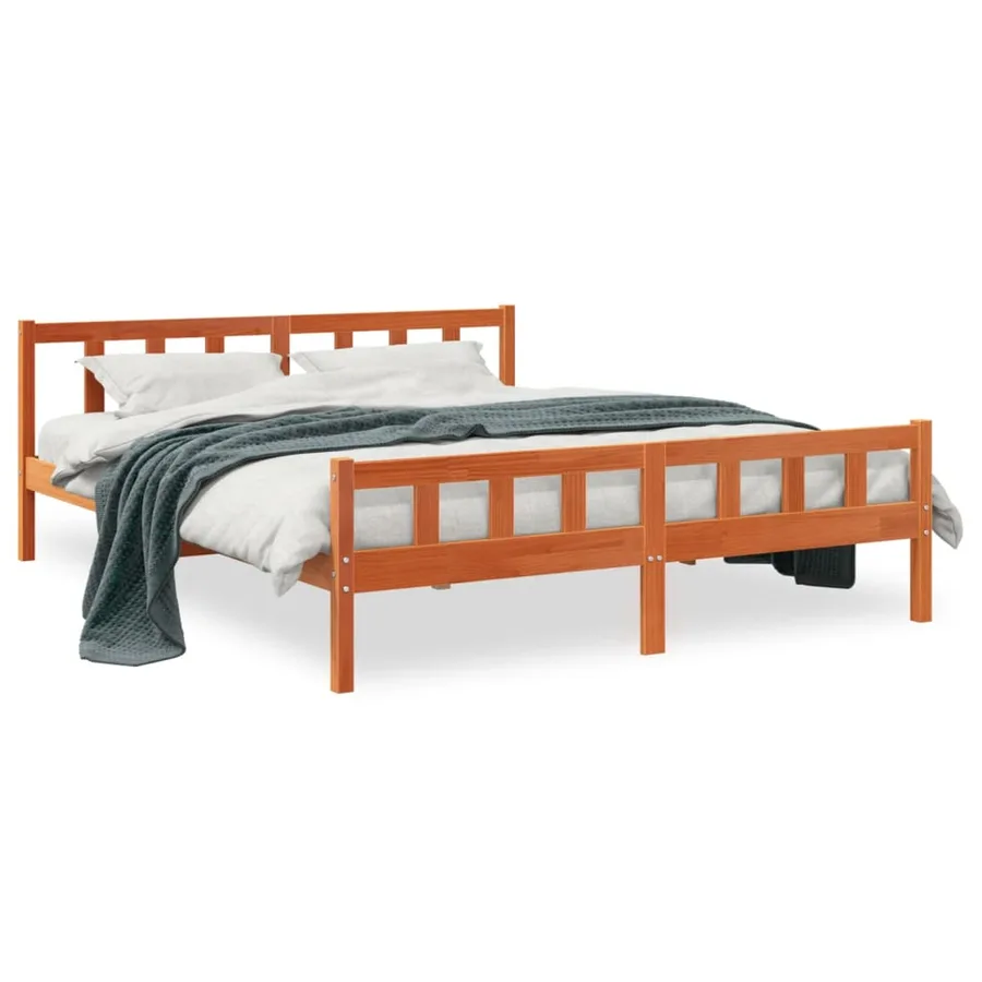 Cadre de lit sans matelas cire marron 160x200cm bois pin massif - 2