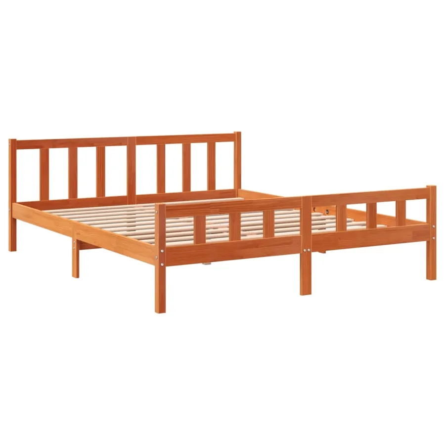 Cadre de lit sans matelas cire marron 160x200cm bois pin massif - 3