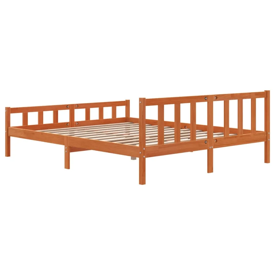 Cadre de lit sans matelas cire marron 160x200cm bois pin massif - 6
