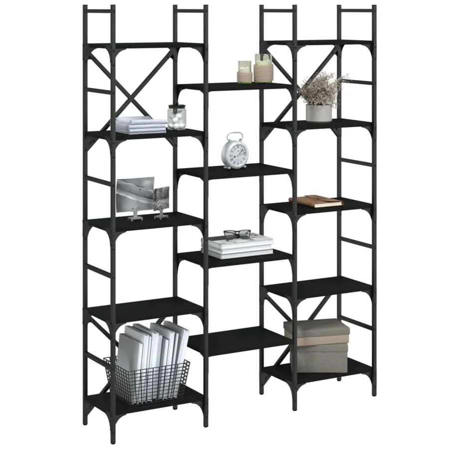 Bibliothèque noir 127,5x28,5x172,5 cm bois d'ingénierie - 4