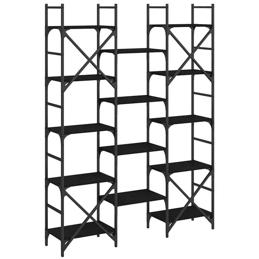 Bibliothèque noir 127,5x28,5x172,5 cm bois d'ingénierie - 7