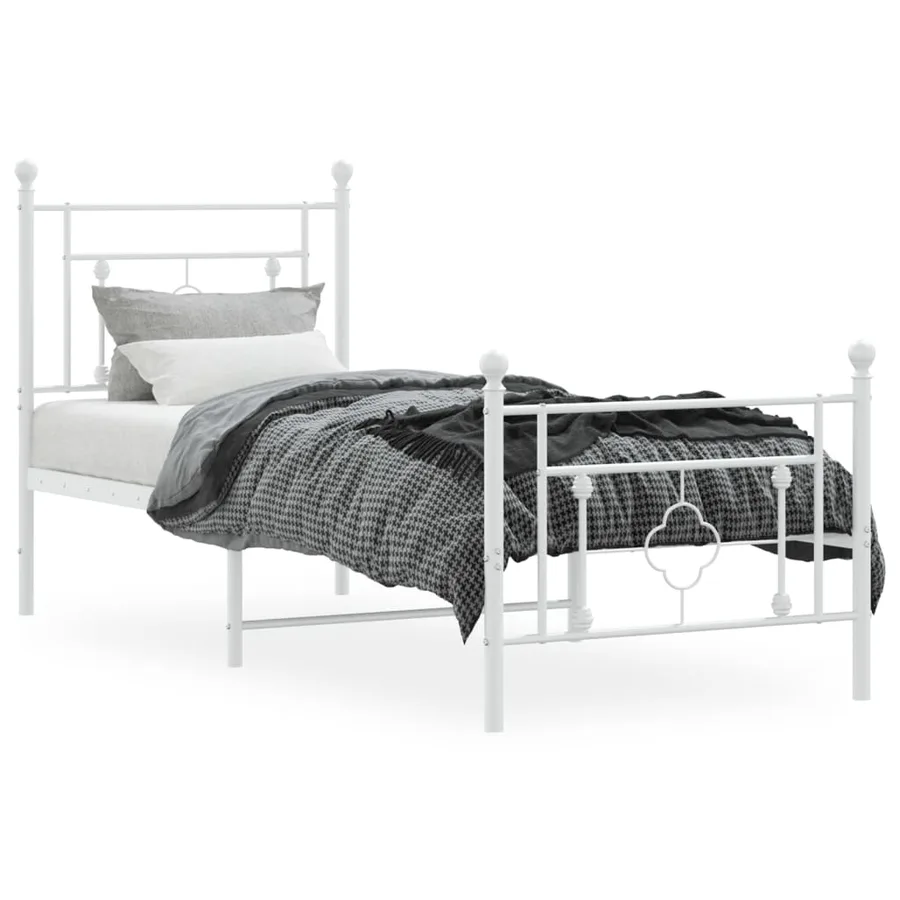 Cadre de lit métal sans matelas avec pied de lit blanc 80x200cm - 3