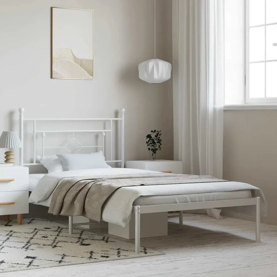 Cadre de lit métal sans matelas et tête de lit blanc 100x200 cm