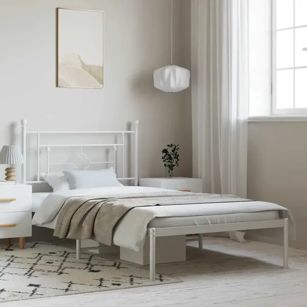 Cadre de lit métal sans matelas et tête de lit blanc 100x200 cm