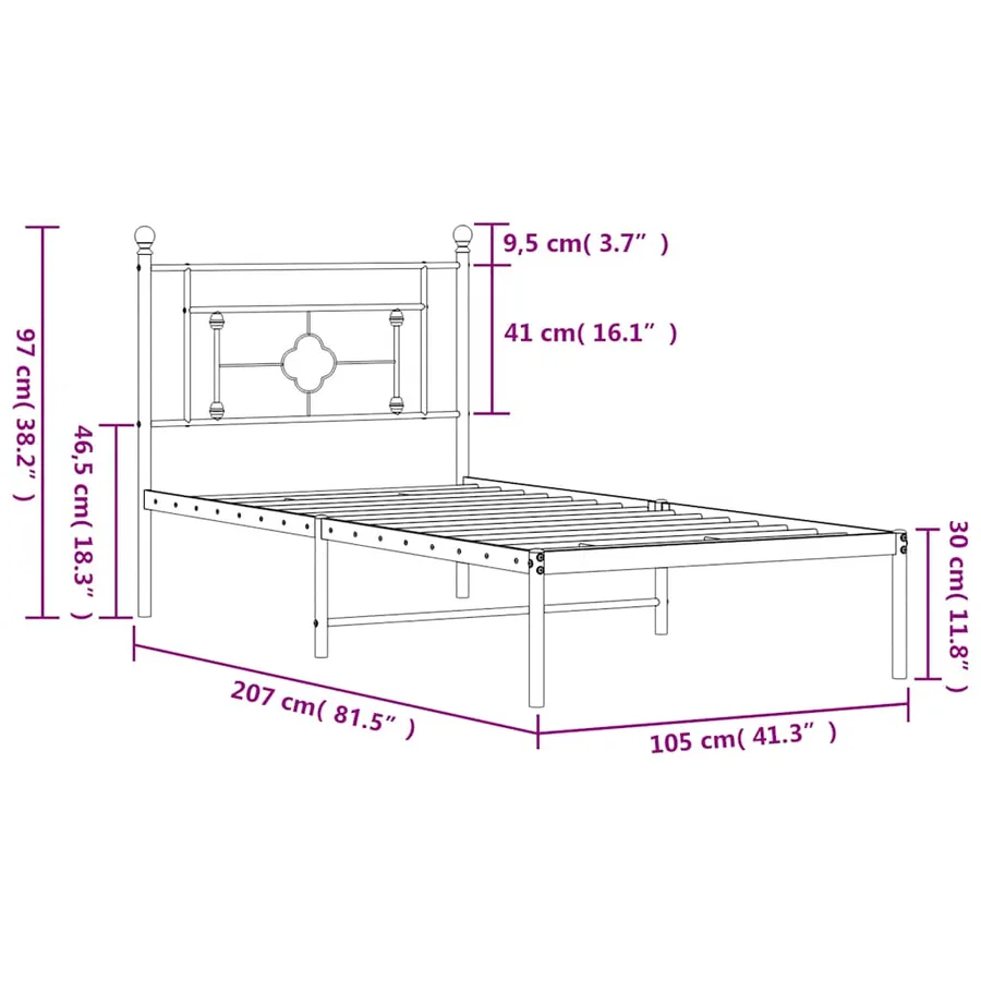 Cadre de lit métal sans matelas et tête de lit blanc 100x200 cm - 12