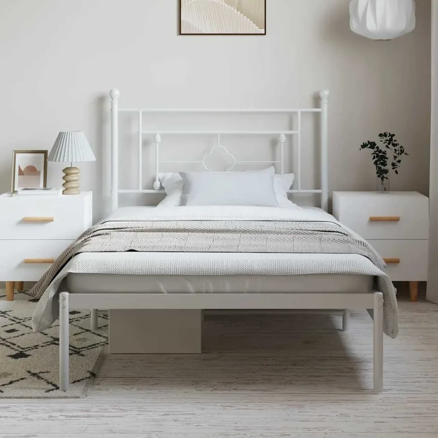 Cadre de lit métal sans matelas et tête de lit blanc 100x200 cm - 3