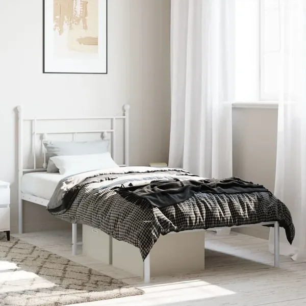 Cadre de lit métal sans matelas avec tête de lit blanc 90x200cm