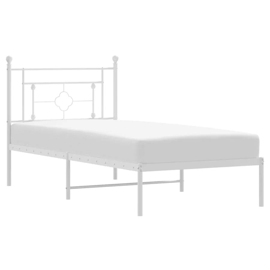 Cadre de lit métal sans matelas avec tête de lit blanc 90x200cm - 2