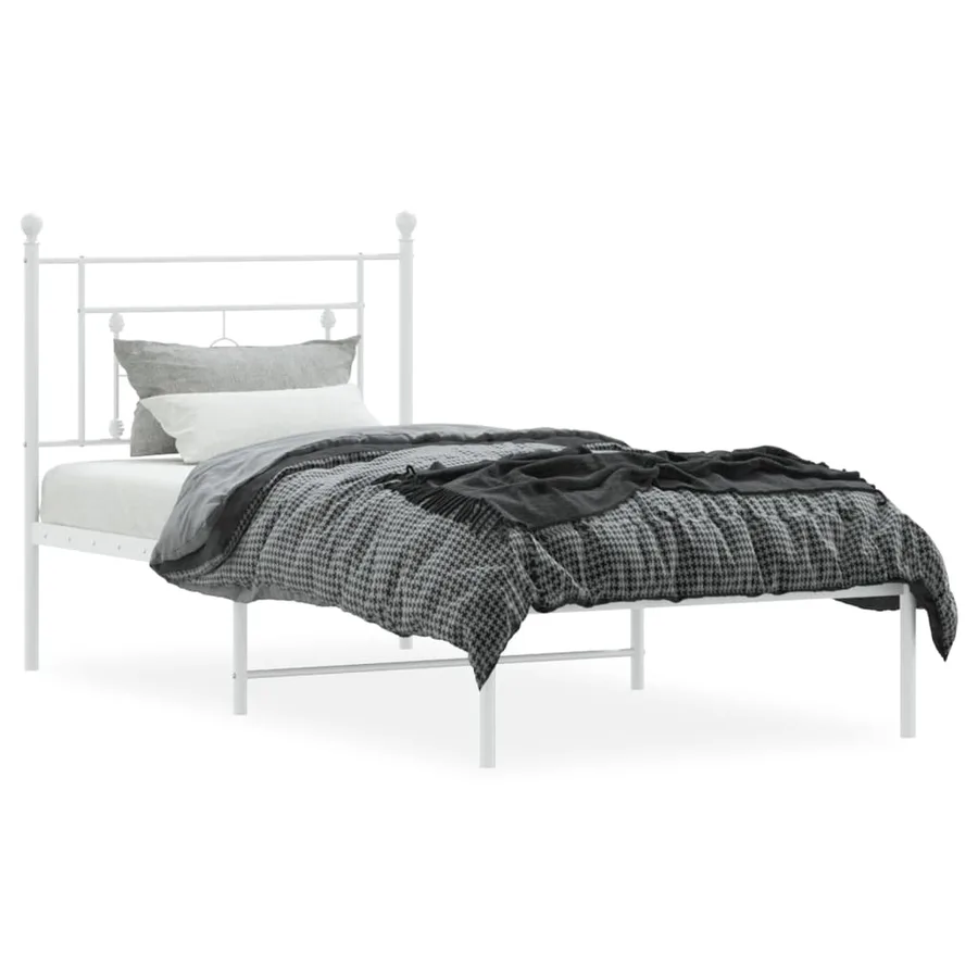 Cadre de lit métal sans matelas avec tête de lit blanc 90x200cm - 3