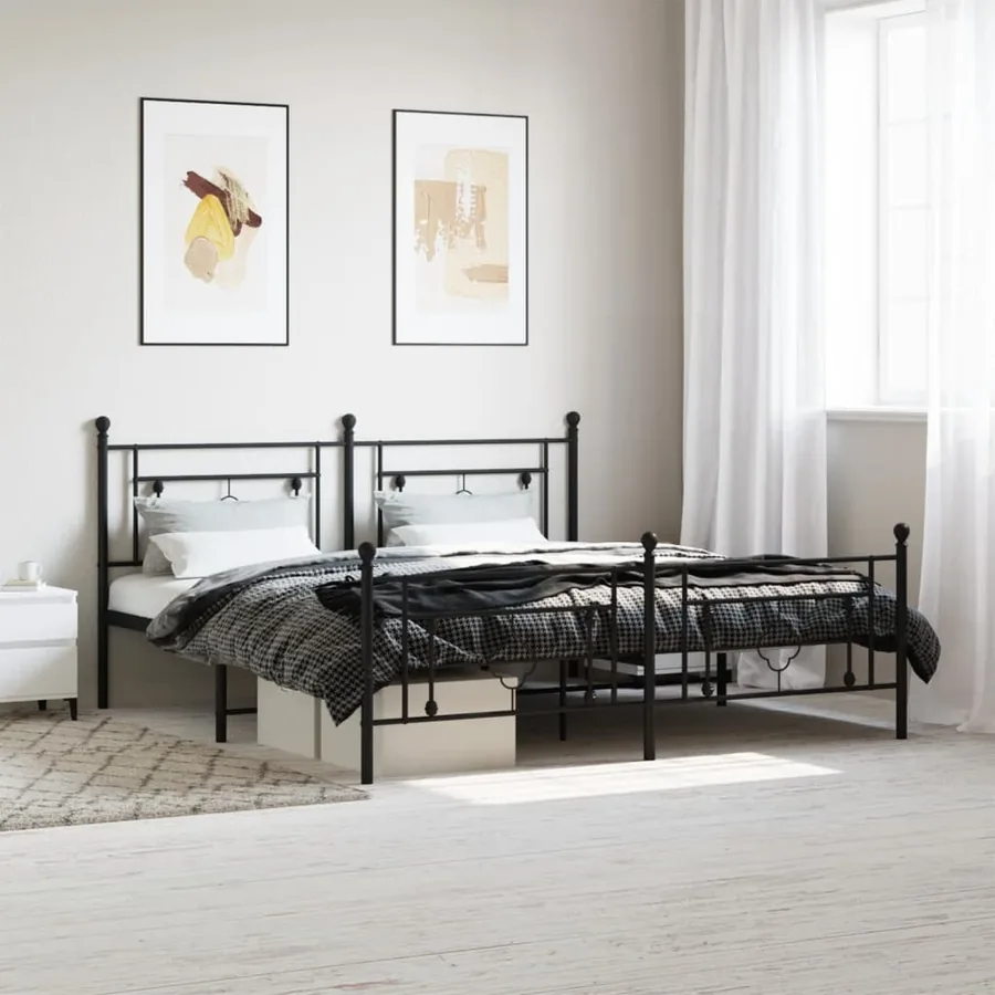 Cadre de lit métal sans matelas avec pied de lit noir 183x213cm
