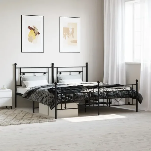 Cadre de lit métal sans matelas avec pied de lit noir 183x213cm