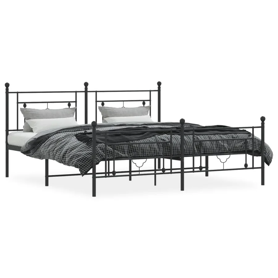 Cadre de lit métal sans matelas avec pied de lit noir 183x213cm - 3
