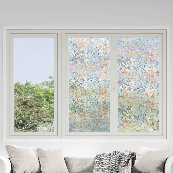 Films pour fenêtre 3 pcs dépoli motif arc-en-ciel 3D PVC