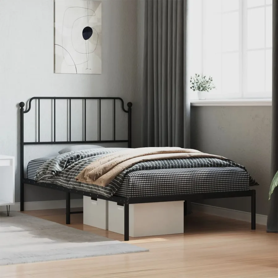 Cadre de lit métal sans matelas avec tête de lit noir 107x203cm
