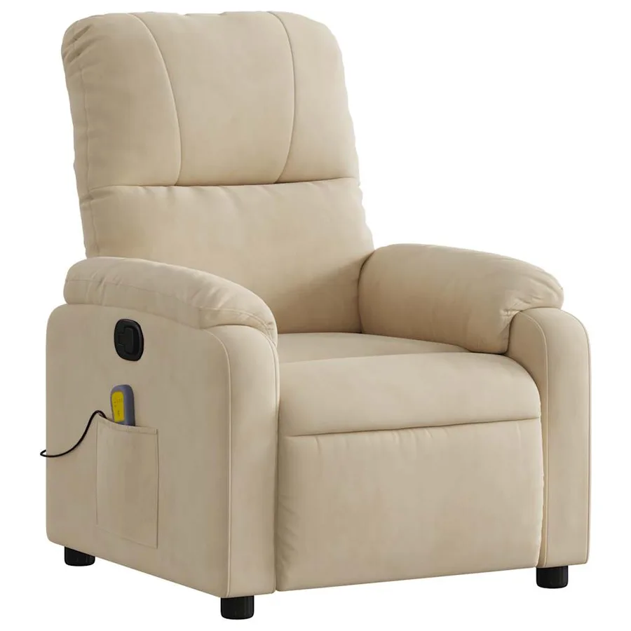 Fauteuil inclinable de massage crème tissu microfibre - 3