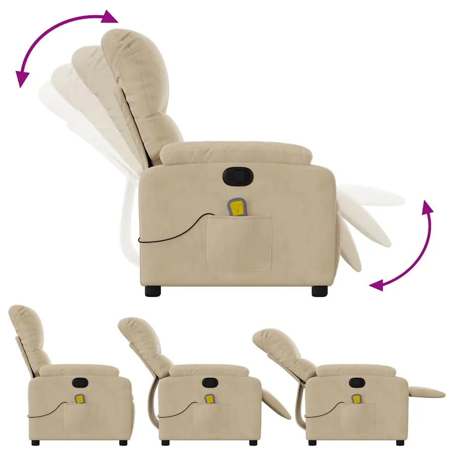 Fauteuil inclinable de massage crème tissu microfibre - 5
