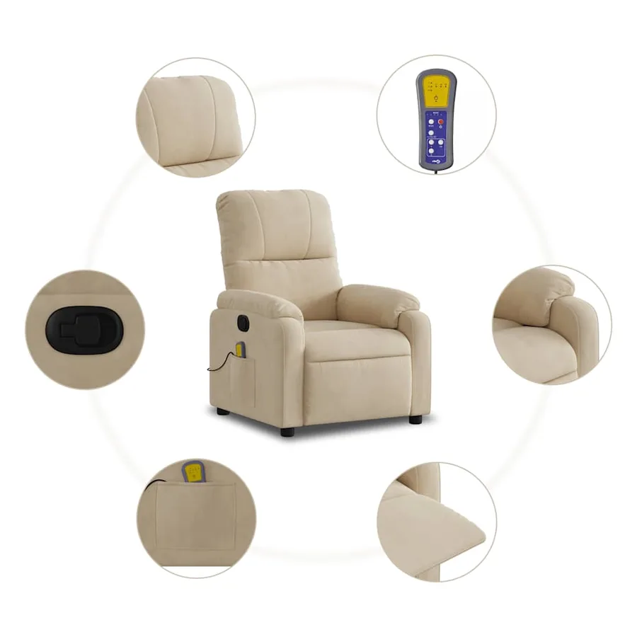 Fauteuil inclinable de massage crème tissu microfibre - 6