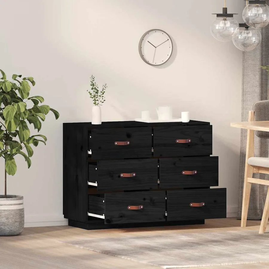 Buffet Noir 100x40x75 cm Bois massif de pin - 3