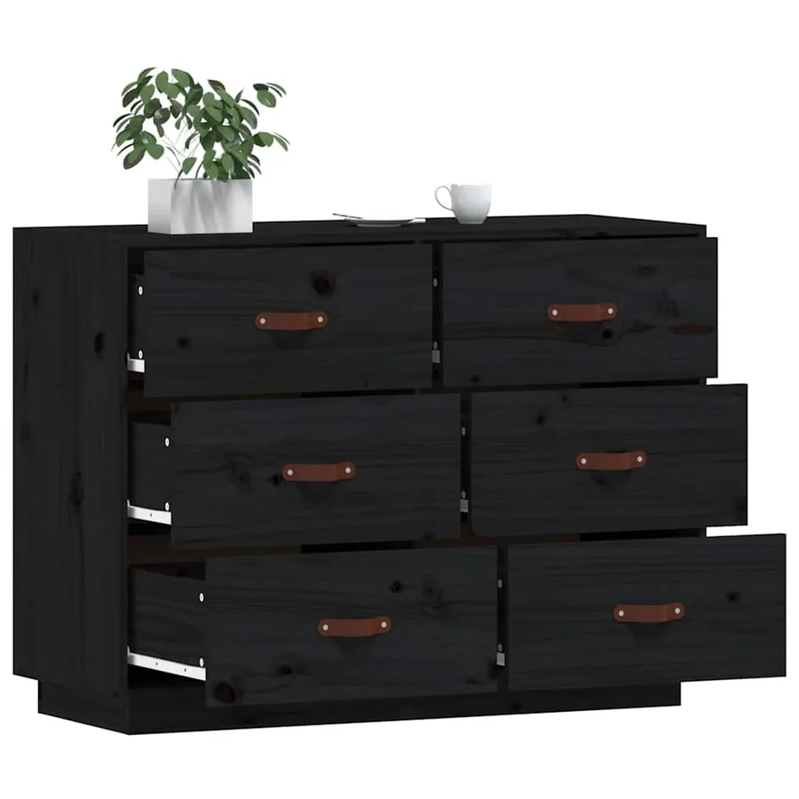 Buffet Noir 100x40x75 cm Bois massif de pin - 4
