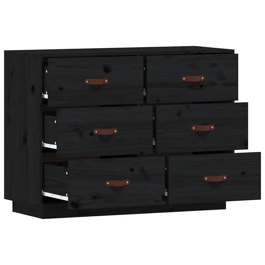 Buffet Noir 100x40x75 cm Bois massif de pin - 6