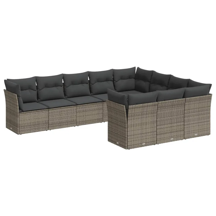 Salon de jardin avec coussins 10 pcs gris résine tressée - 2