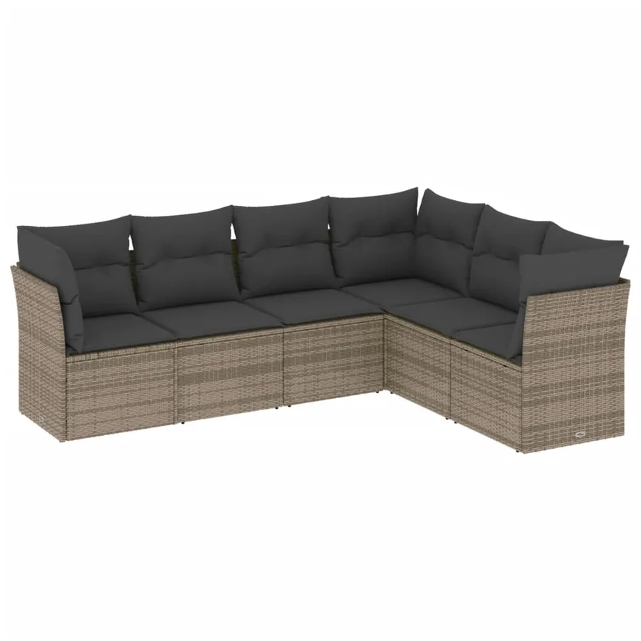 Salon de jardin 6 pcs avec coussins gris résine tressée - 2