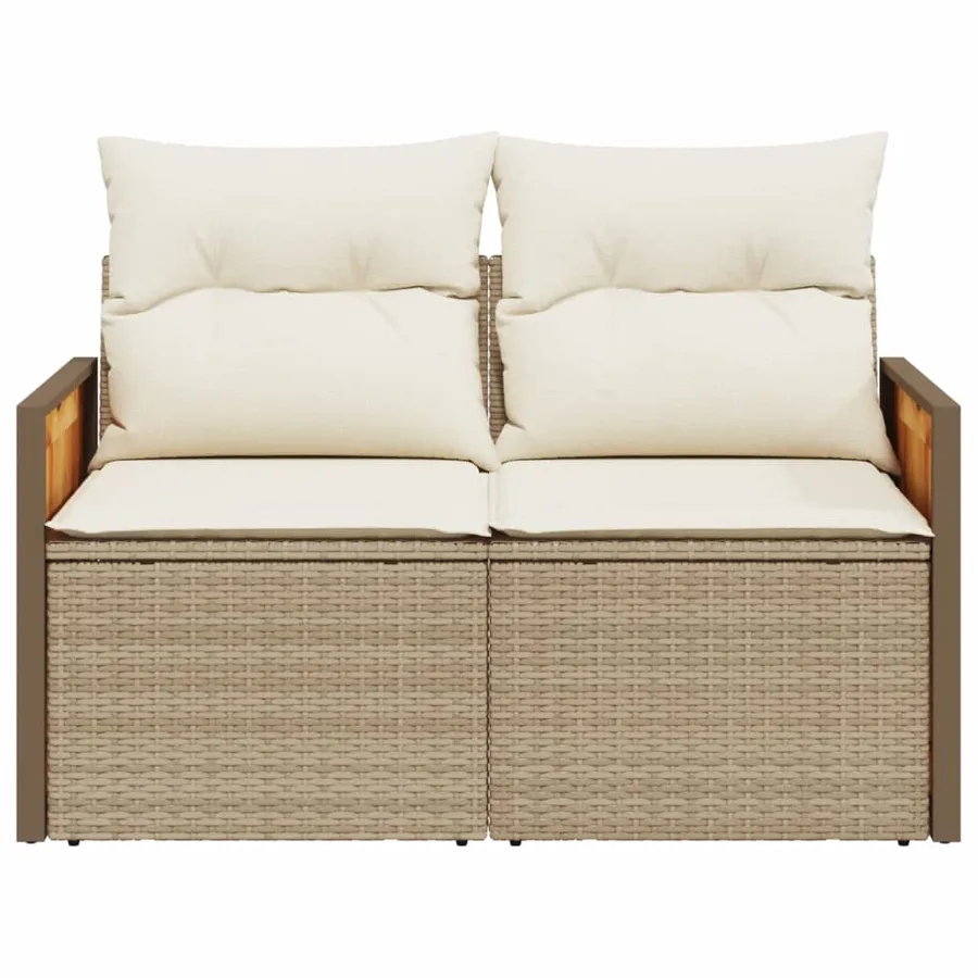 Canapé de jardin avec coussins 2 places beige résine tressée - 4