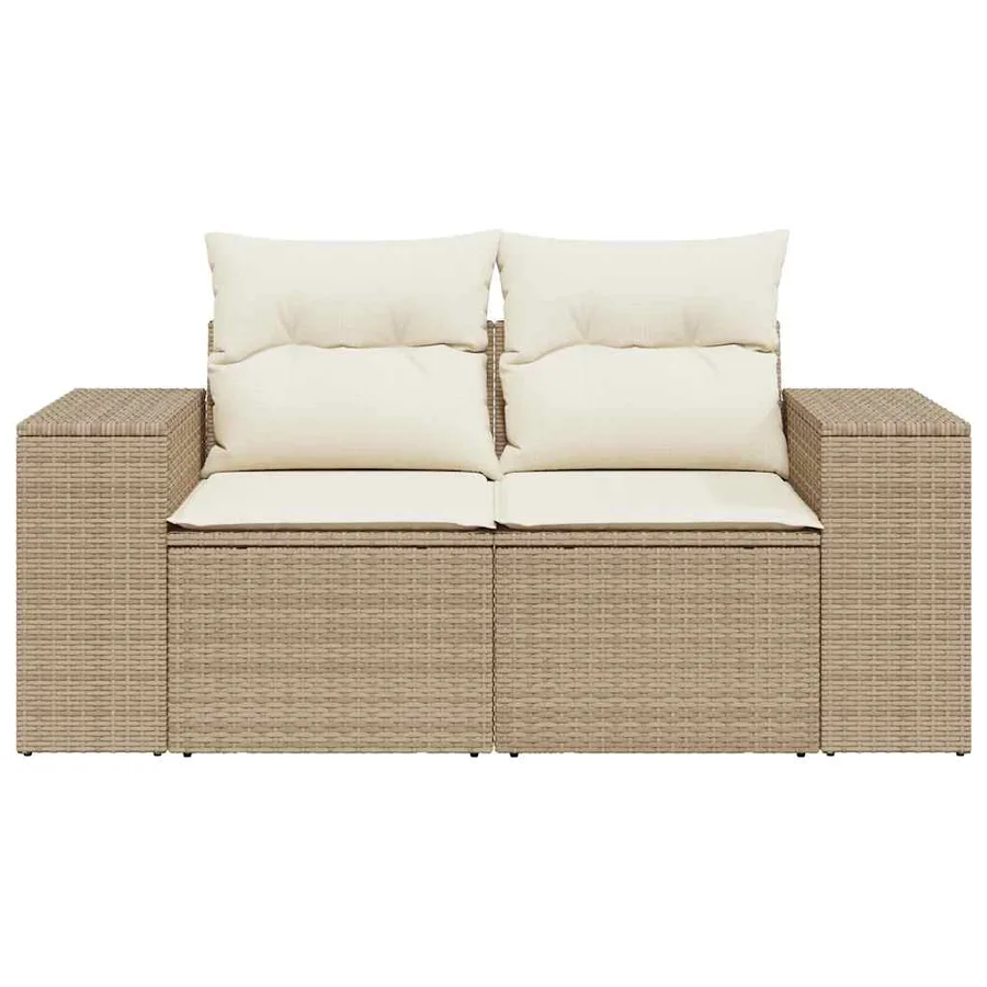 Canapé de jardin avec coussins 2 places beige résine tressée - 4