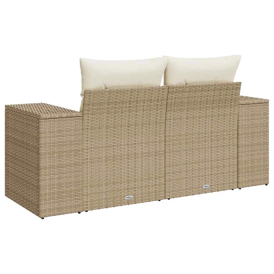 Canapé de jardin avec coussins 2 places beige résine tressée - 6