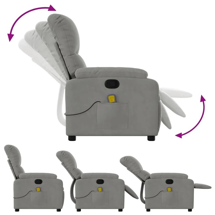 Fauteuil inclinable de massage gris clair tissu microfibre - 5